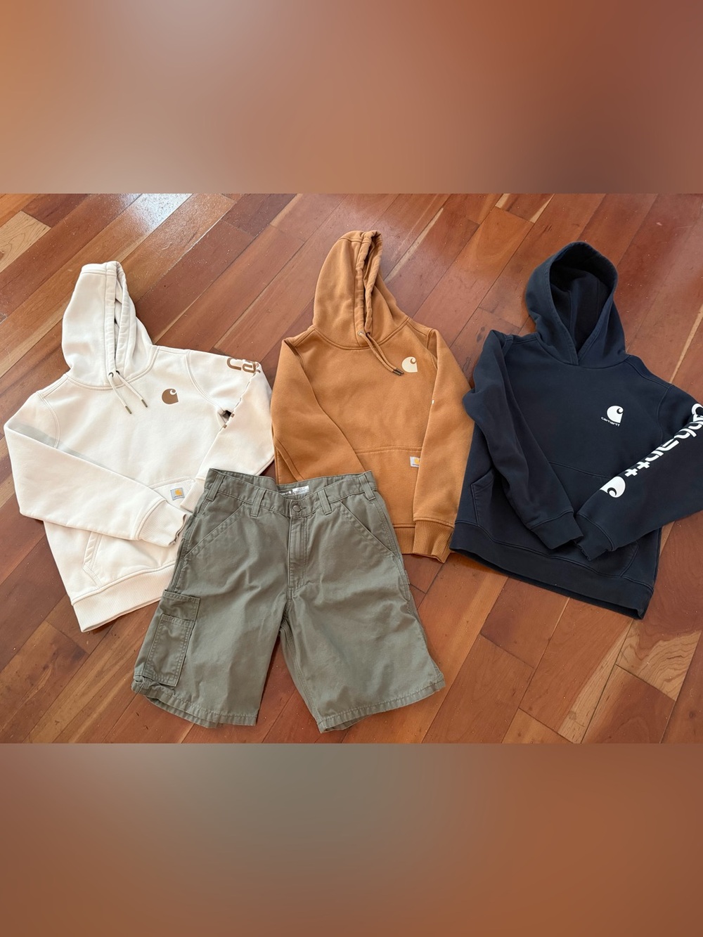 Carhartt Kids Hoodie (3)in Cream, Brown, Black & Army green Carhartt cargo short